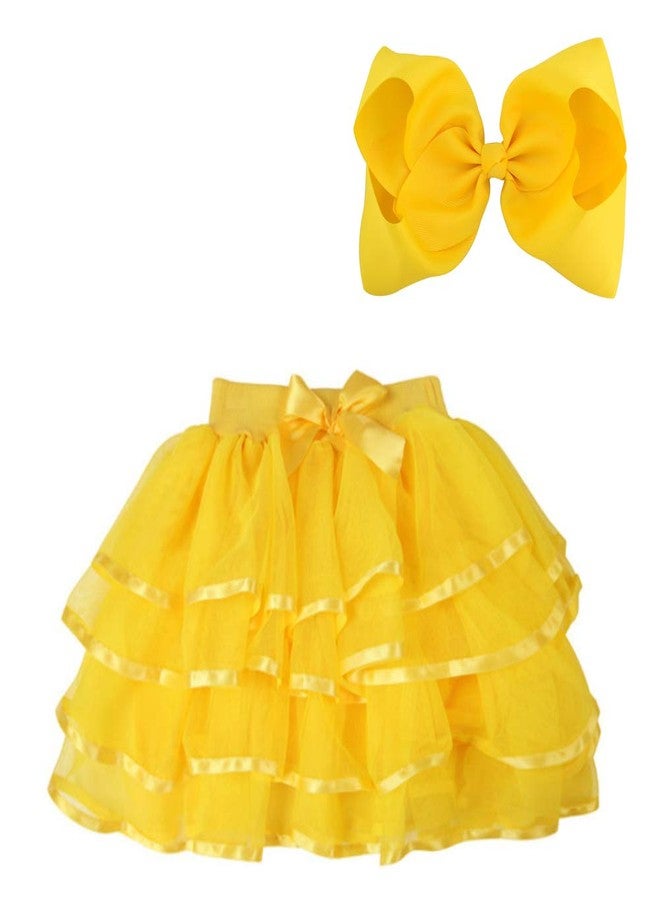 BGFKS 4 Layered Tulle Tutu Skirt for Girls with Hairbow or Birthday Sash,Girl Ballet Tutu Skirt (Yellow, 5-7 Years) - Image 1